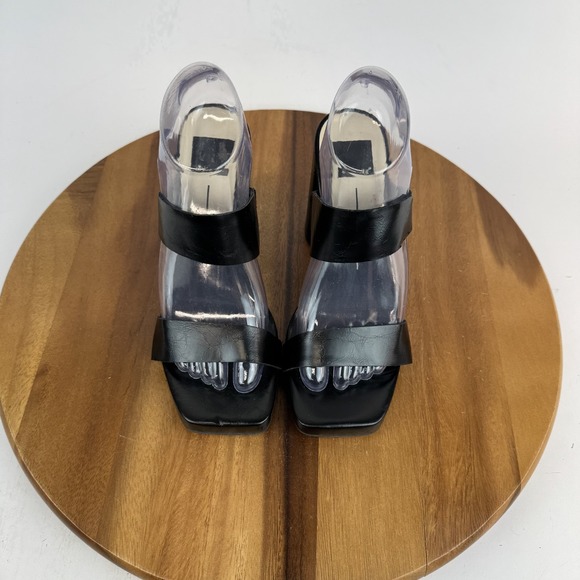 New Womens Dolce Vita Cataya Black Faux Leather Platform Slide Heel Sandal Sz 8 - Picture 2 of 8